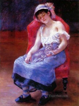 niña dormida con un gato Pierre Auguste Renoir Pinturas al óleo